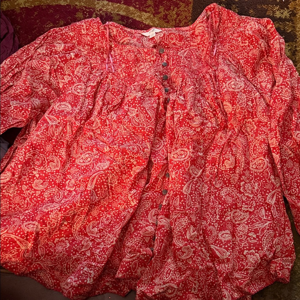 Terra & Sky Vibrant orange Bohemian Style Blouse